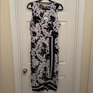 Michael Kors Black and White Floral Midi Dress